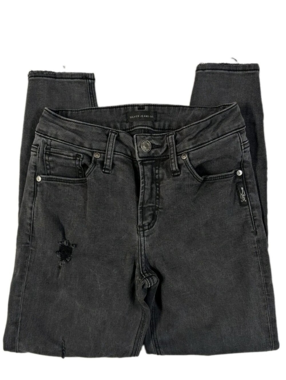 Silver Jeans Co Avery Skinny Crop Womens Size W26xL25 Black Distressed Raw Hem